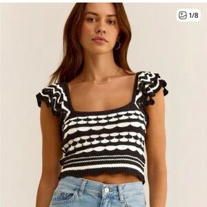 Z Supply Black and White Crochet Top
